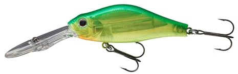 DAIWA Tournament Mega Scouter, 6.8cm, 14g, 1064FG, Schwimmend, Lime Chart, Wobbler mit SaqSas Drillingshaken