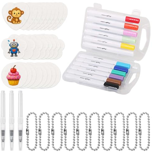 VIDSTW TENGWA Kit Peinture Enfant Peinture 3D Puffy Paint 24 Feuilles de Papier à Dessin en Mousse 3 Feutres Aquarelle 12 Marqueurs Acryliques et 10 Colliers de Perles Cadeau pour Peinture (39)