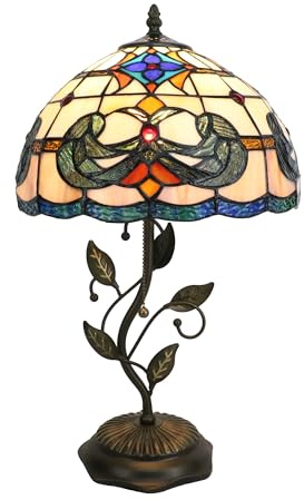 Tokira Barocco Lampada in Stile Tiffany, 12 pollici E27 Vintage Vetro Colorato Lampada da Tavolo per Soggiorno da letto, Base in metallo, Con interruttore a cerniera [Senza lampadine]