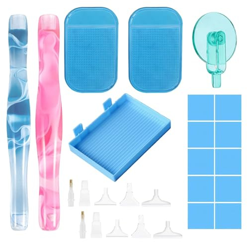 KEORHEZ 24 Stück Diamant Painting Zubehör Dimond Painting Zubehör Mit Ersatz Stiftköpfen Und Roller Für DIY Handwerk Stickerei Nagelwerkzeug Mosaikherstellung