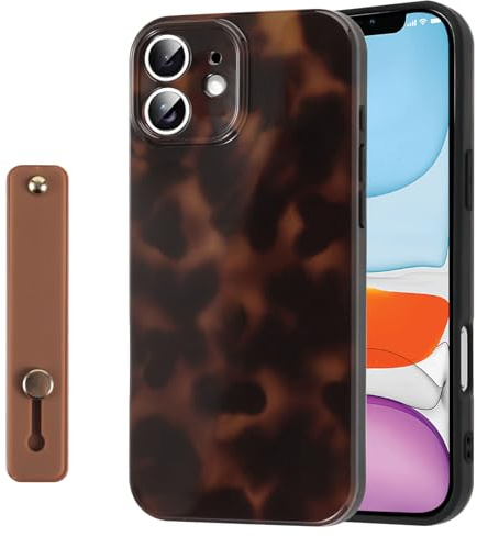 Vauki Leopard Coque pour iPhone 11, Aesthetic Léopard Motif Housse Étui avec Dragonne Ajustable Poignée de Maintien Mat Mince Souple Silicone Case Antichoc Protection Cover Filles, Rouge Brun