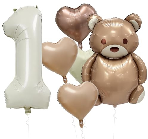 Lukinuo Bär Luftballons 8 Stk Bär 1 Geburtstag Ballons Bär Geburtstagsdeko 1 Jahr Bären Baby Ballon Bärs Folienballon Geburtstags Deko 1 Jahr Herz Folienballon 1 Geburtstage Deko