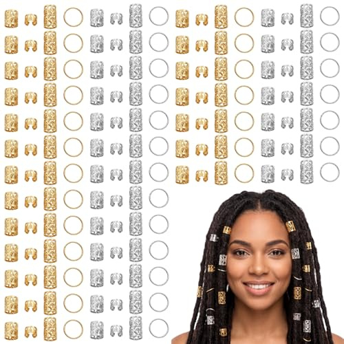 JJUNW 160 Stück Haarschmuck Gold Silber für Zöpfe, Dreadlocks Schmuck Haarspiralen Clips Festival Zubehör Braids haarschmuck für Männer Frauen Mädchen und Jungen