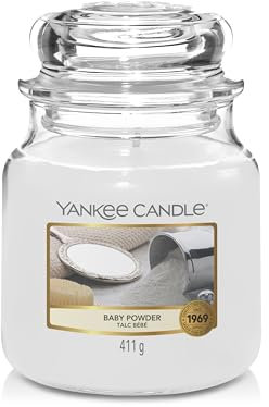 Yankee Candle Duftkerze im Glas| Baby Powder | Brenndauer bis zu 75 Stunden|Mittelgroße im Glas