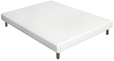 Promo Matelas - Sommier Tapissier À Lattes Recouvertes + Jeu de Pieds offerts - Blanc - 140 X 190 Cm