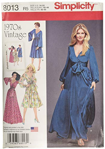 Simplicity Sewing Pattern 8013R5 Misses' Vintage 1970's Dresses', Paper, White, R5 (14-16-18-20-22)