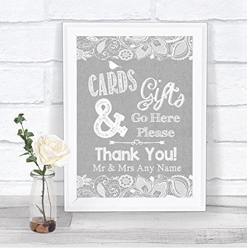 Grey Burlap & Lace Effect Cards and Gifts Post Box Personalised Wedding Sign Print