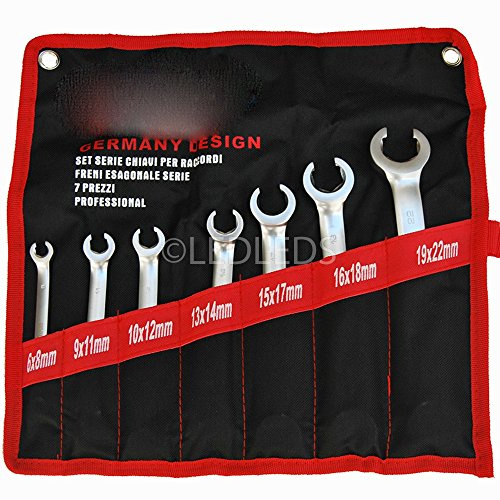 LED LEDS SET 7 PZ CHIAVI ESAGONALI APERTE RACCORDI TUBI FRENI PIEGATE TUBO FRENO 6-22 MM