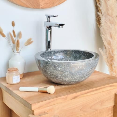 Wanda collection - Vasque Ronde Barcelone à Poser en marbre de Couleur Gris - diamètre 30 cm