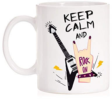 MardeTé Taza Keep Calm and Rock On. Taza Regalo para Roqueros o roqueras. Rock and Roll. Amantes de la Musica y Guitarra