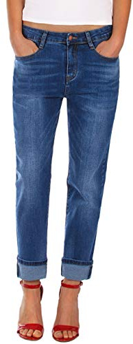 Fraternel Damen Jeans Hose Boyfriend Baggy Stretch Relaxed Blau L