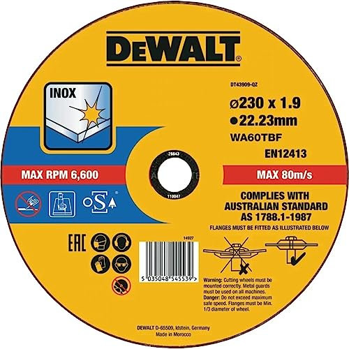 DEWALT DISCO EXTREME TAGLIO ACCIAIO INOX - PIATTO - 230mm 1.9mm - Confezione da 1 pezzo, DT43909-QZ