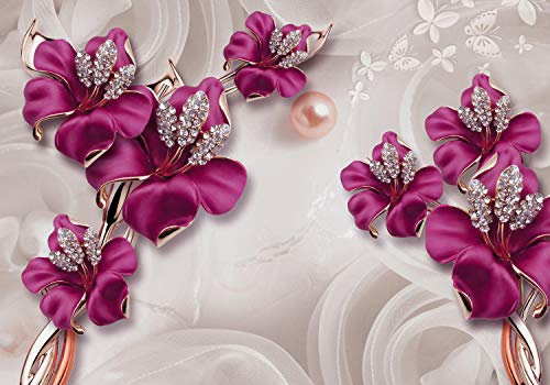 wandmotiv24 Fototapete Rosa Abstrakte Blumen, XXL 400 x 280 cm - 8 Teile, Wanddeko, Wandbild, Wandtapete, Schmetterlinge, Diamanten, Modern M2005