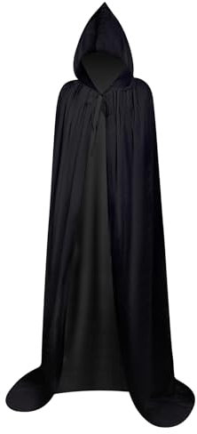 Myir JUN Umhang mit Kapuze Unisex, Schwarzer Umhang für Damen Herren Kinder Erwachsene Vampir Kostüm Jungen Halloween Kostüm schwarzer umhang (Schwarz, L)