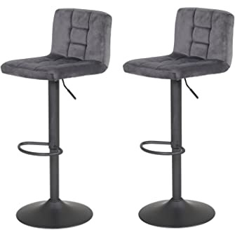 Hela Tische Barhocker Amanda 2er Set, Samtvelour Grau, 360° drehbar, Lift | Drehbar 360°, Trompetenfuß, Liftfunktion