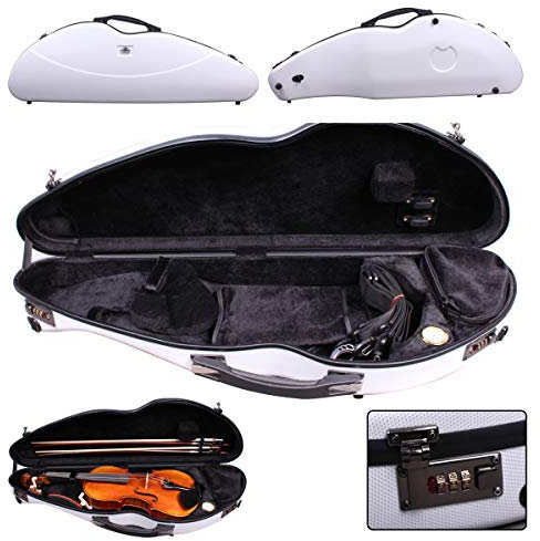 yinfente Custodia per violino 4/4 Full Size 1.9kg In Fibra di Carbonio Mezzo Rotondo Forma Viloin Bag Con Cinturino Combinazione Blocco E Accessori Borsa Bianco