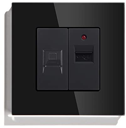 BSEED PC + USB Crystal Panel RJ45 Cat5E Ethernet Prise murale et prise de charge USB unique Noir