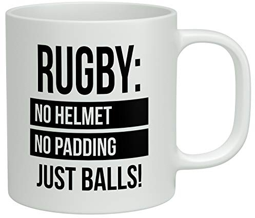 Shopagift Rugby - No Helmet No Padding Just Balls White 10oz Novelty Gift Mug Cup