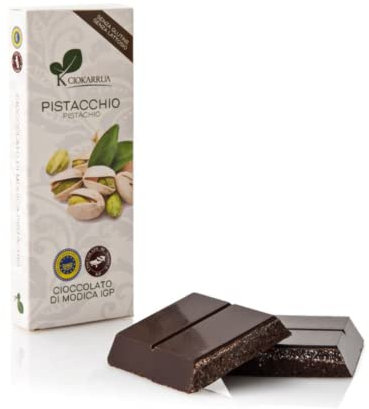 Ciokarrua | Cioccolato di Modica Pistacchio | Cioccolato Grezzo Lavorato Modica IGP | Tavoletta Cioccolato Senza Lattosio | Cioccolata 1 Tavoletta - 100 Grammi