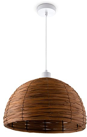 Paco Home Pendelleuchte Esstischlampe Esszimmer Pendellampe Korb Optik 1,5m Textilkabel E27 Rustikal Boho Hängelampe, Farbe:Braun (Ø36 cm), Leuchtenart/Farbe:Pendelleuchte - Weiß
