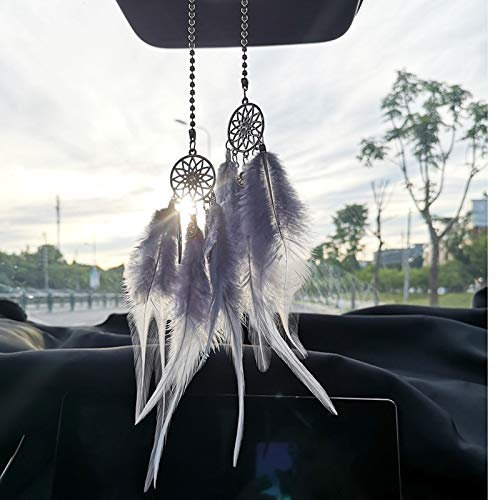 Mini Dream Catcher, kleine handgemachte Dreamcatcher Wandbehang Feder Dekoration Home Decor Auto Charms Zubehör für Geburtstag Festival Craft Geschenk (Grau)