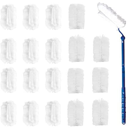 JINYUDOME Kit de plumeau jetable avec long manche, plumeau pour le nettoyage de plumeaux blancs secs très résistants, lot de 20 recharges avec long manche