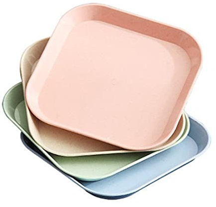 Square Plate Sets Pack Of 4, 7 Dinner Plate Sets, Perfect For Fruits, Pastries, Salad, BBQ, Roasted Items, Baked Items, Multicolour Plates Set For Kids Toddlers, Adults, Microwave - Dishwasher Safe