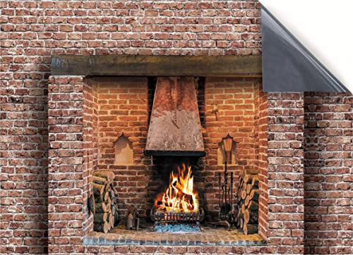 Stick & Go Repositionable Self Adhesive Dolls House Wallpaper 1:12 Scale (1 Sheet) - Inglenook Brick Fireplace - No. 158