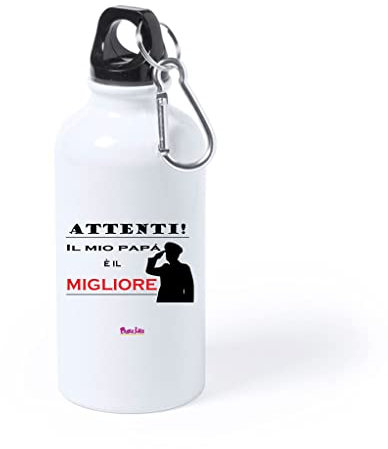 Borraccia Bottiglia Alluminio 500 Ml Con Tappo A Vite - Alluminio - Decorata - Pratica - Regalo - Festa Del Papà