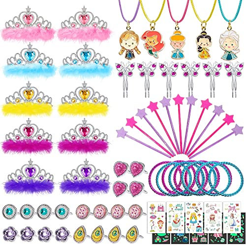 vamei 80Stk Prinzessin Mitgebsel Kindergeburtstag Mädchen mit Schmuck Prinzessin Krone Zauberstab Halskette Armband Ringe Haarspange Tattoo Prinzessin Geburtstag Party Geschenk Kinder Give Aways