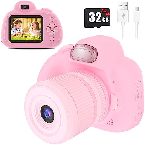 BaFuland Appareil Photo Enfant,2.4 Écran Appareil Photo Numérique Enfants avec Carte 32GB, 28MP/1080P Caméra Enfant avec Zoom Rotatif 360°& Selfie&Flash LED, Cadeaux pour Enfants de 3 à 12 Ans(Rose)