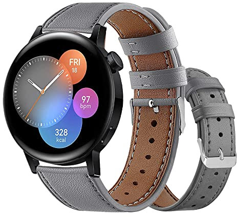 Armbänder Leder Uhrenarmband für Huawei Watch GT3 42mm Leder mit Metallschnalle aus Edelstahl Armband für Herren Damen, Lederarmband für Huawei Watch GT3 42mm (grau,20mm)