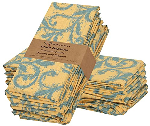Ruvanti Cotton Napkin Set of 12 (100%, 18x18 Inches, Soft, Absorbent) - Vine Spirals