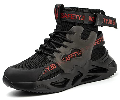 Nasogetch Arbeitsschuhe Herren Damen Sicherheitsschuhe Leicht Atmungsaktiv rutschfest Sportlich Stahlkappenschuhe Schwarz EU 44 A