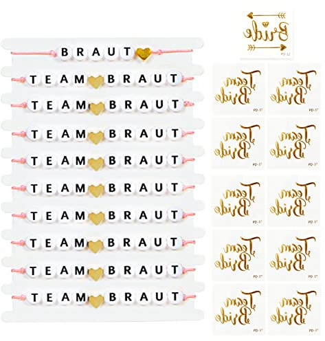 Johiux Junggesellenabschied Frauen JGA Armband,11 Pcs Team Bride Armbänder und 11 Team Bride Tattoo Aufkleber,Alphabet Perlen Jga Armband für Frauen für Braut Hochzeit