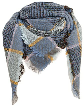 UIFLQXX Plaid Blanket Thick Winter Scarf Tartan Chunky Wrap Oversized Shawl Cape Scarves Bandana (Blue, One Size)