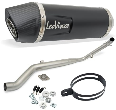 Auspuffanlage LeoVince Komplettanlage SBK LV ONE EVO Black Edition, Edelstahl schwarz, Carbon Kappe, 1/1, mit Zulassung für Yamaha MT-125 / YZF-R125 mit Kat