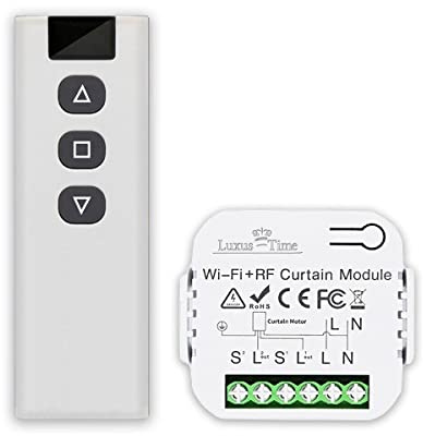 Rollladen Taster Schalter Empfänger elektrische Jalousien Fernbedienung und App WIFI + Funk WLAN Smart Steuerung Rolladensteuerung Nachrüstset (Modul mit Fernbedienung LX-WRC01-WRC01-Controller)