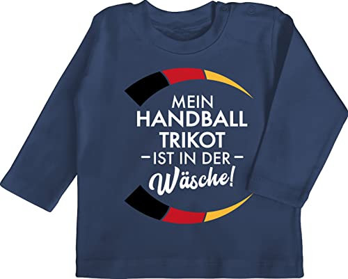 Baby Langarmshirt - 2024 - Mein Handball Trikot ist in der Wäsche - Handball WM EM Witzig Spruch Lustig Trikot Ersatz - 12/18 Monate - Navy Blau - Ball Tshirt 2022 Handball+sprüche