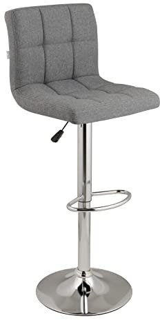 Baroni Home 1 Taburete de Bar o Cocina Regulable y Giratorio 360°, con Respaldo y Reposapiés, Estructura de Acero Cromado, Gris Tejido, 1 Pieza
