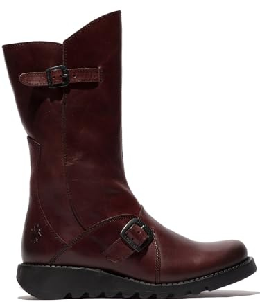Fly London Women's Mes 2 Buckle Boots, Wine Black Sole, 2.5 UK