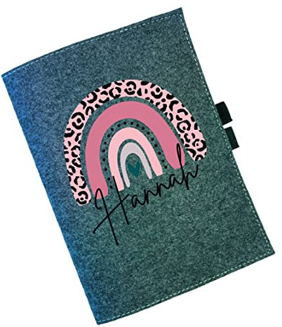 U-Heft Hülle Filz mit Namen | Personalisierte Schutzhülle Mutterpass Impfpass | Regenbogen Rosa Notizbuch Kinder Jungen Mädchen