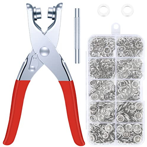 Dreafly 100PCS Press Studs Kit Sewing Free Buttons Set with Metal Hand Pressure Pliers Tool, Five-Claw Buckle Punch Pliers, Ring Button Poppers Snaps for Clothing Crafting, Leather, Jeans, Bags