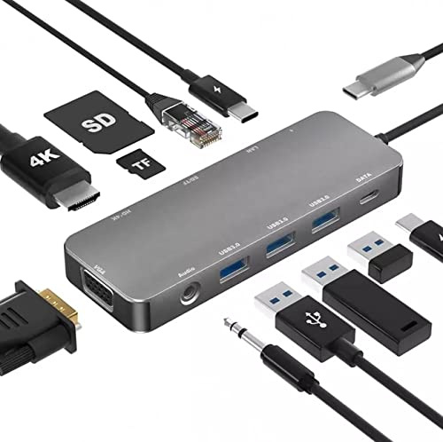 Tradebit - Hub USB-C-Adapter mit HDMI 4K, VGA, PD-Stromversorgung 100W, LAN Gigabit 1 Gbit/s