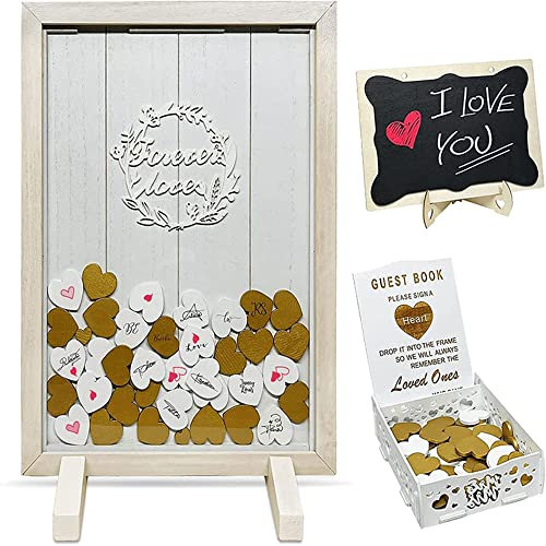 Ttiy Livre d'or de mariage en bois, panneau de signalisation de mariage, livre créatif pour décoration de mariage, lot de 100 cœurs