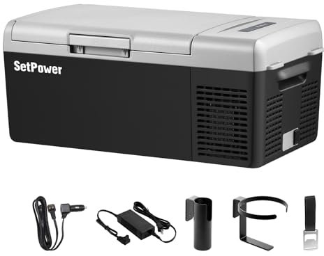 Setpower FC15 Portable Electric Refrigerator with AC Adapter, 15L/15.8Qt 12V Refrigerator, Portable Freezer Fridge 60℉ to 66℉ for Car RV Truck Camping Travel Home 12/24V DC & 110/240V AC
