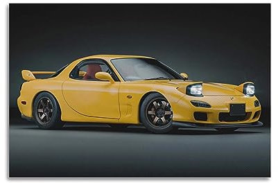 KYTIN JDM Sportwagen-Poster für Mazda RX7, gelbes Straßenrennauto, dekorative Malerei, Leinwand, 30 x 45 cm