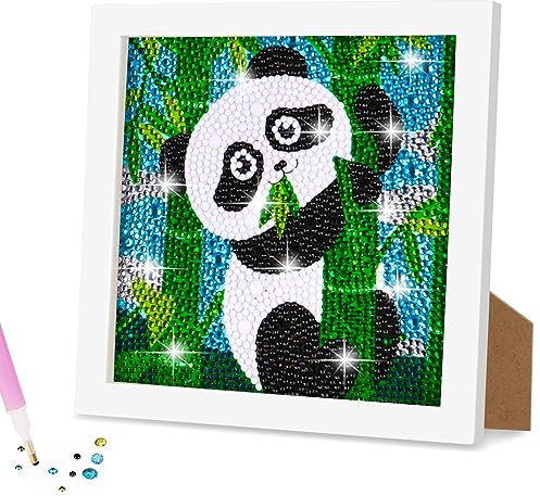 AUAUY Diamond Painting Kinder mit Holzrahmen, 5D DIY Diamond Painting Set, Malen Nach Zahlen Diamant Painting Kinder Mädchen Erwachsene, Diamant Painting Bilder Arts Craft für Home Wand Decor (Panda)