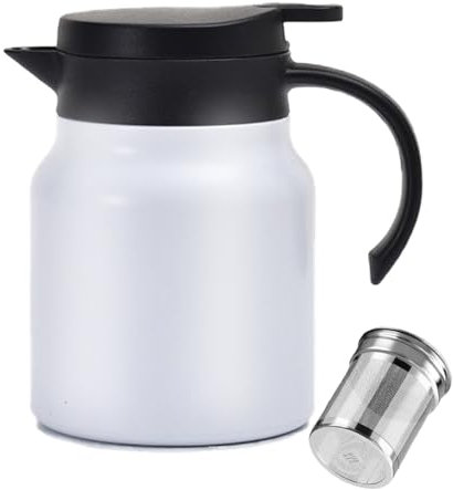 34Oz Thermal Coffee Carafe,Tea Pot 316 Stainless Steel, Double Wall Vacuum Coffee Carafe | Hot & Cold Retention | BPA Free (white)