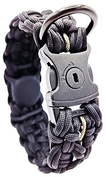 GPS-Tracker - Hundehalsband mit versteckter AirTag-Halterung und Diebstahlschutz, Abschließbar mit Schloss, Geflochten aus Paracord, Schwarz (XL (46-60cm))